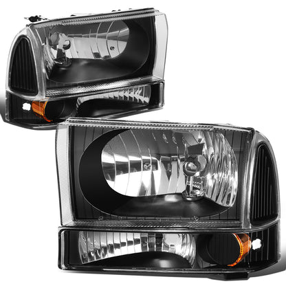 FAROS 99-04 FORD SUPER DUTY F-250, F-350, F-450, F-550 2/4-DR - 4PC - 9007 LOW BEAM / HIGH BEAM / 3157A TURN SIGNAL - BLACK HOUSING / AMBER CORNER