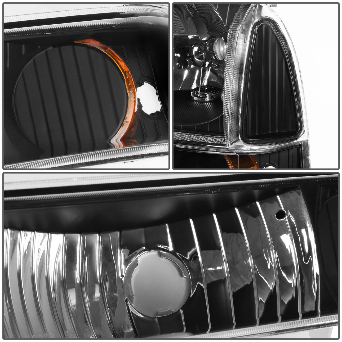 FAROS 99-04 FORD SUPER DUTY F-250, F-350, F-450, F-550 2/4-DR - 4PC - 9007 LOW BEAM / HIGH BEAM / 3157A TURN SIGNAL - BLACK HOUSING / AMBER CORNER