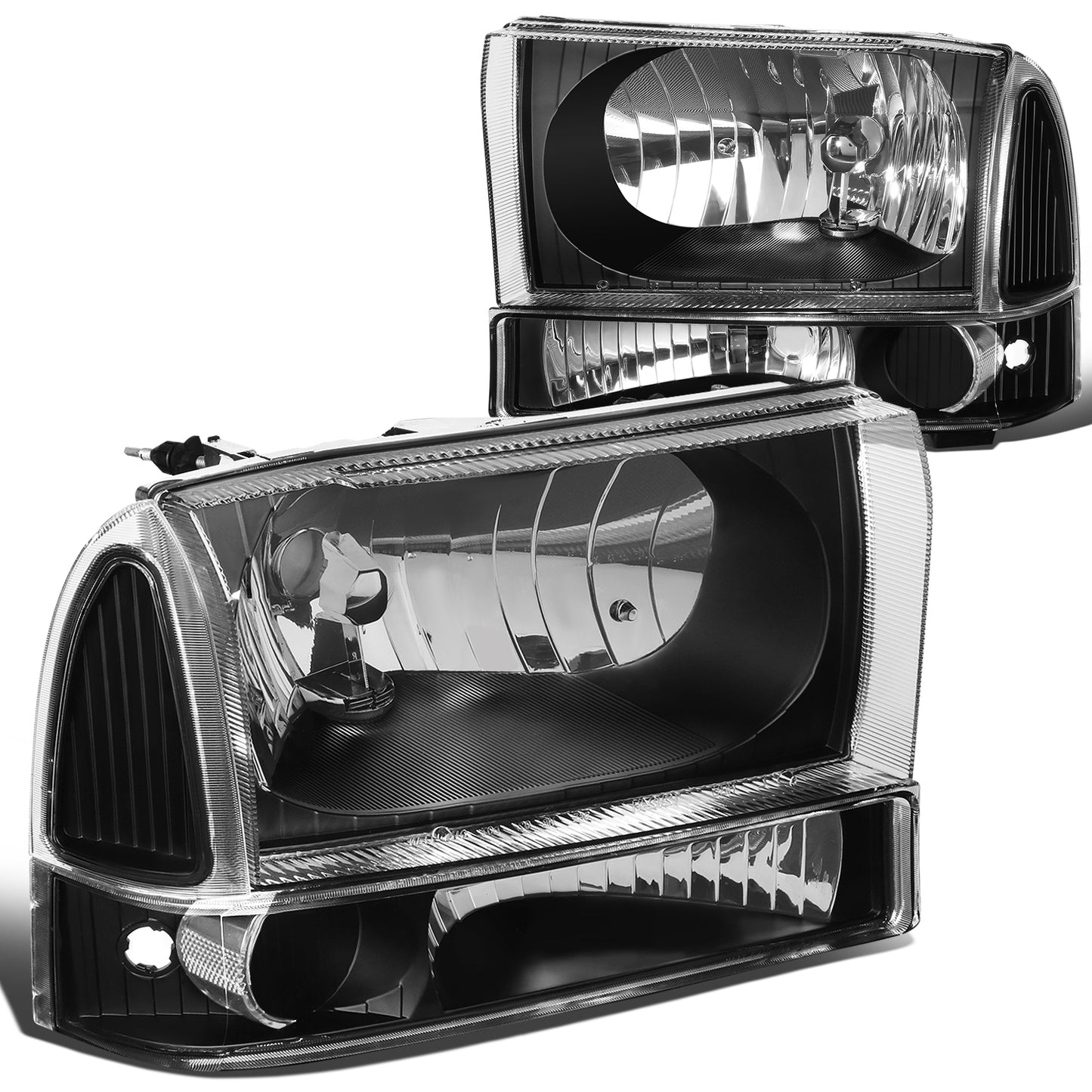 FAROS 99-04 FORD SUPER DUTY F-250, F-350, F-450, F-550 2/4-DR - 4PC - 9007 LOW BEAM / HIGH BEAM / 3157A TURN SIGNAL - BLACK HOUSING / CLEAR CORNER