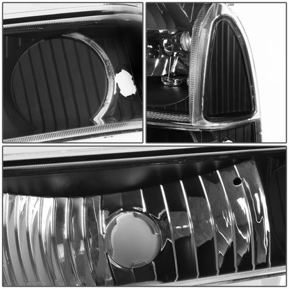 FAROS 99-04 FORD SUPER DUTY F-250, F-350, F-450, F-550 2/4-DR - 4PC - 9007 LOW BEAM / HIGH BEAM / 3157A TURN SIGNAL - BLACK HOUSING / CLEAR CORNER