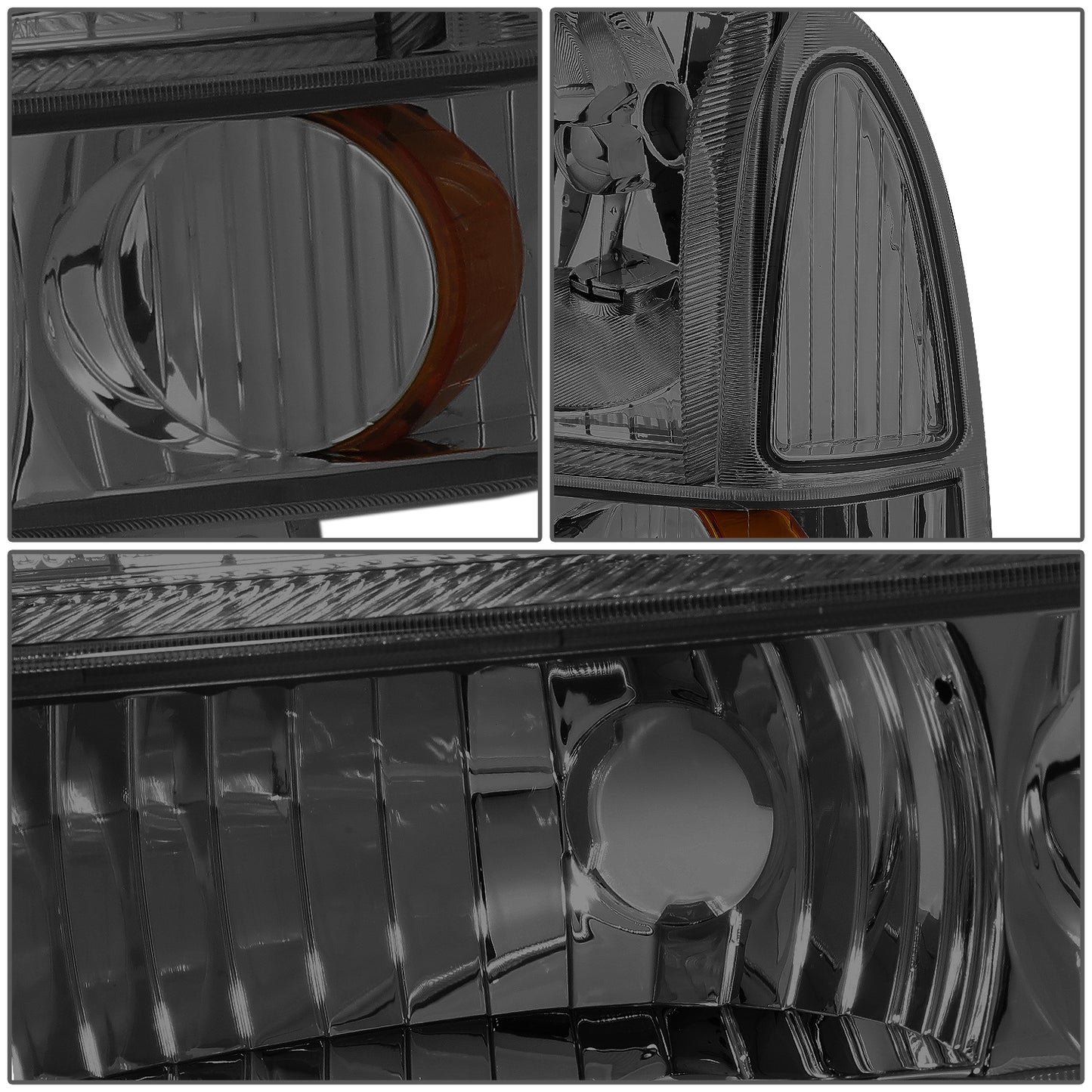 FAROS 99-04 FORD SUPER DUTY F-250, F-350, F-450, F-550 2/4-DR - 4PC - 9007 LOW BEAM / HIGH BEAM / 3157A TURN SIGNAL - SMOKE HOUSING / AMBER CORNER