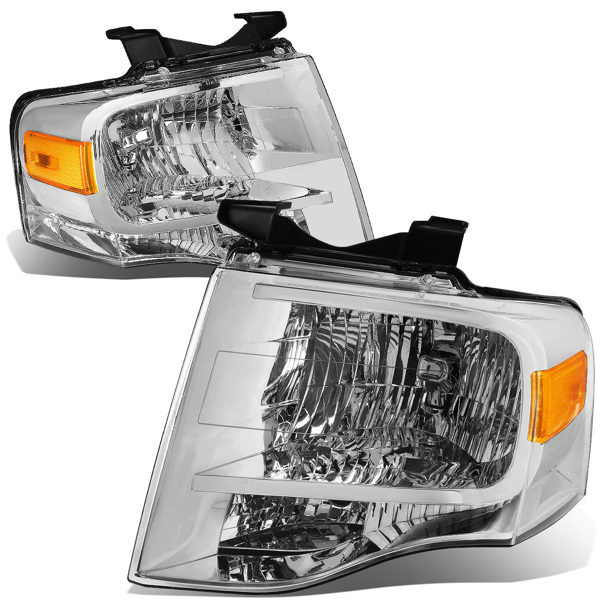 FAROS 07-14 FORD EXPEDITION 4-DOOR - H13 LOW BEAM / HIGH BEAM - CHROME HOUSING / AMBER CORNER