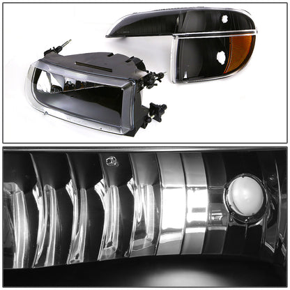 FAROS 95-01 FORD EXPLORER / 1997 MERCURY MOUNTAINEER 2/4-DOOR - 4PC - 9007 LOW BEAM / HIGH BEAM - BLACK HOUSING / AMBER CORNER