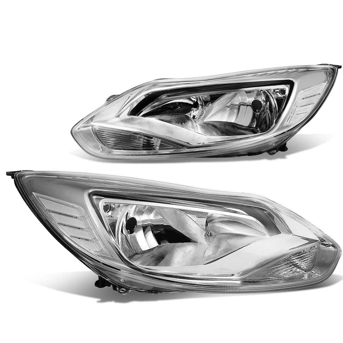 FAROS 12-14 FORD FOCUS 4-DOOR - FITS MODELS WITH HALOGEN HEADLIGHTS - H7 LOW BEAM / H1 HIGH BEAM - CHROME HOUSING / CLEAR CORNER