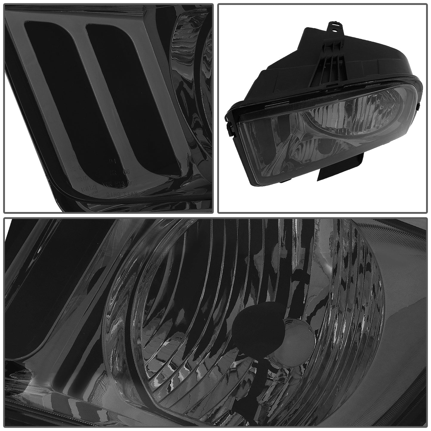 FAROS 05-09 FORD MUSTANG 2-DOOR - FITS MODELS W/ HALOGEN HEADLIGHTS ONLY, DOES NOT FIT SHELBY GT500 MODELS - SMOKE HOUSING / CLEAR CORNER - H13 LOW BEAM / HIGH BEAM