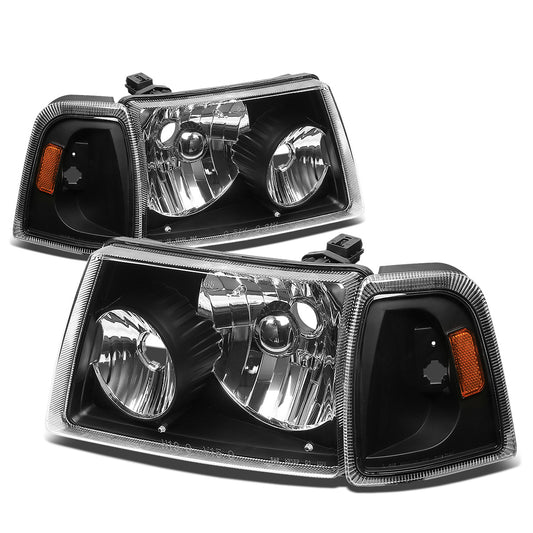 FAROS 01-11 FORD RANGER 2/4-DOOR - 4PC - 9007 LOW BEAM / HIGH BEAM - BLACK HOUSING / AMBER CORNER