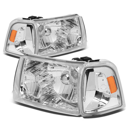 FAROS 01-11 FORD RANGER 2/4-DOOR - 4PC - 9007 LOW BEAM / HIGH BEAM - CHROME HOUSING / AMBER CORNER
