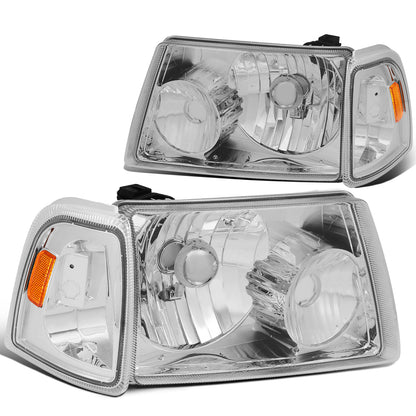 FAROS 01-11 FORD RANGER 2/4-DOOR - 4PC - 9007 LOW BEAM / HIGH BEAM - CHROME HOUSING / AMBER CORNER