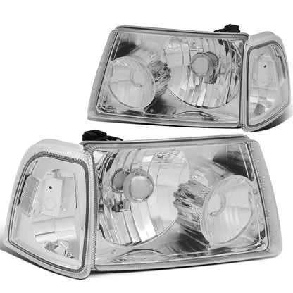 FAROS 01-11 FORD RANGER 2/4-DOOR - 4PC - 9007 LOW BEAM / HIGH BEAM- CHROME HOUSING / CLEAR CORNER