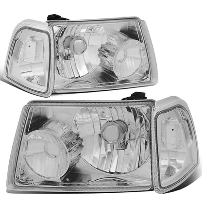 FAROS 01-11 FORD RANGER 2/4-DOOR - 4PC - 9007 LOW BEAM / HIGH BEAM- CHROME HOUSING / CLEAR CORNER