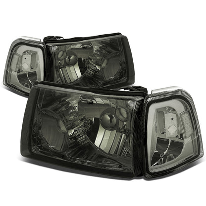FAROS 01-11 FORD RANGER 2/4-DOOR - 4PC - 9007 LOW BEAM / HIGH BEAM - SMOKE HOUSING / CLEAR CORNER