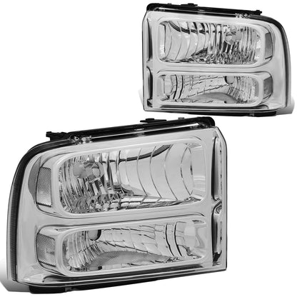 FAROS 05-07 FORD F-250, F-350, F-450, F-550 2/4-DOOR SUPER DUTY - H13 LOW BEAM / HIGH BEAM - CHROME HOUSING / CLEAR CORNER