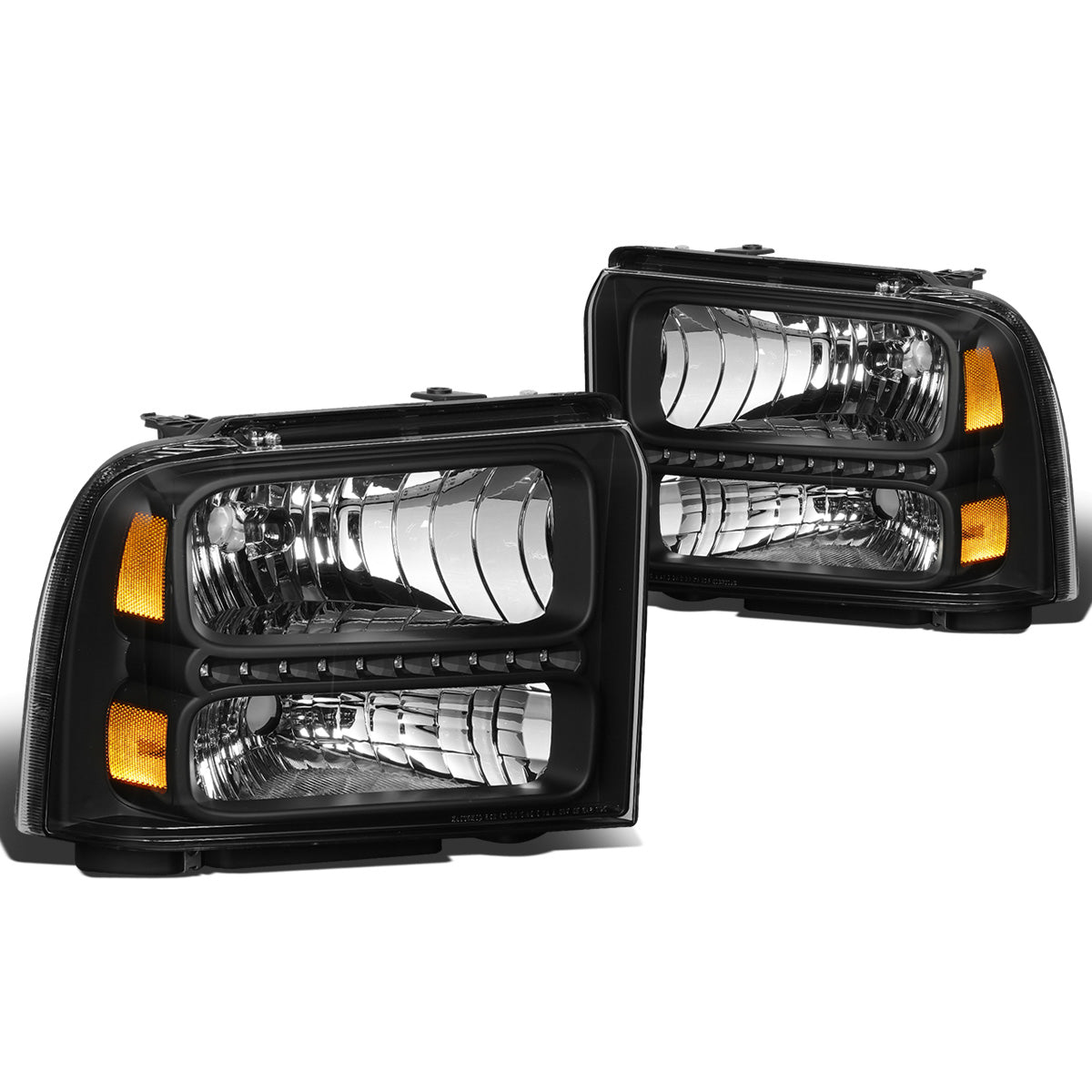 FAROS 05-07 FORD F-250, F-350, F-450, F-550 2/4-DOOR SUPER DUTY - H13 LOW BEAM / HIGH BEAM - LED - BLACK HOUSING / AMBER CORNER