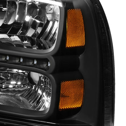 FAROS 05-07 FORD F-250, F-350, F-450, F-550 2/4-DOOR SUPER DUTY - H13 LOW BEAM / HIGH BEAM - LED - BLACK HOUSING / AMBER CORNER