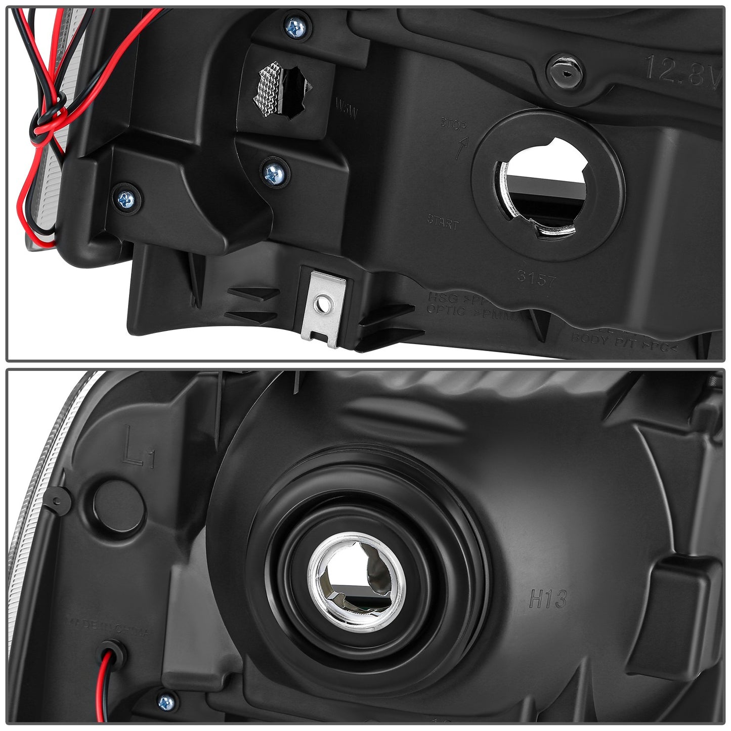 FAROS 05-07 FORD F-250, F-350, F-450, F-550 2/4-DOOR SUPER DUTY - H13 LOW BEAM / HIGH BEAM - LED - BLACK HOUSING / CLEAR CORNER