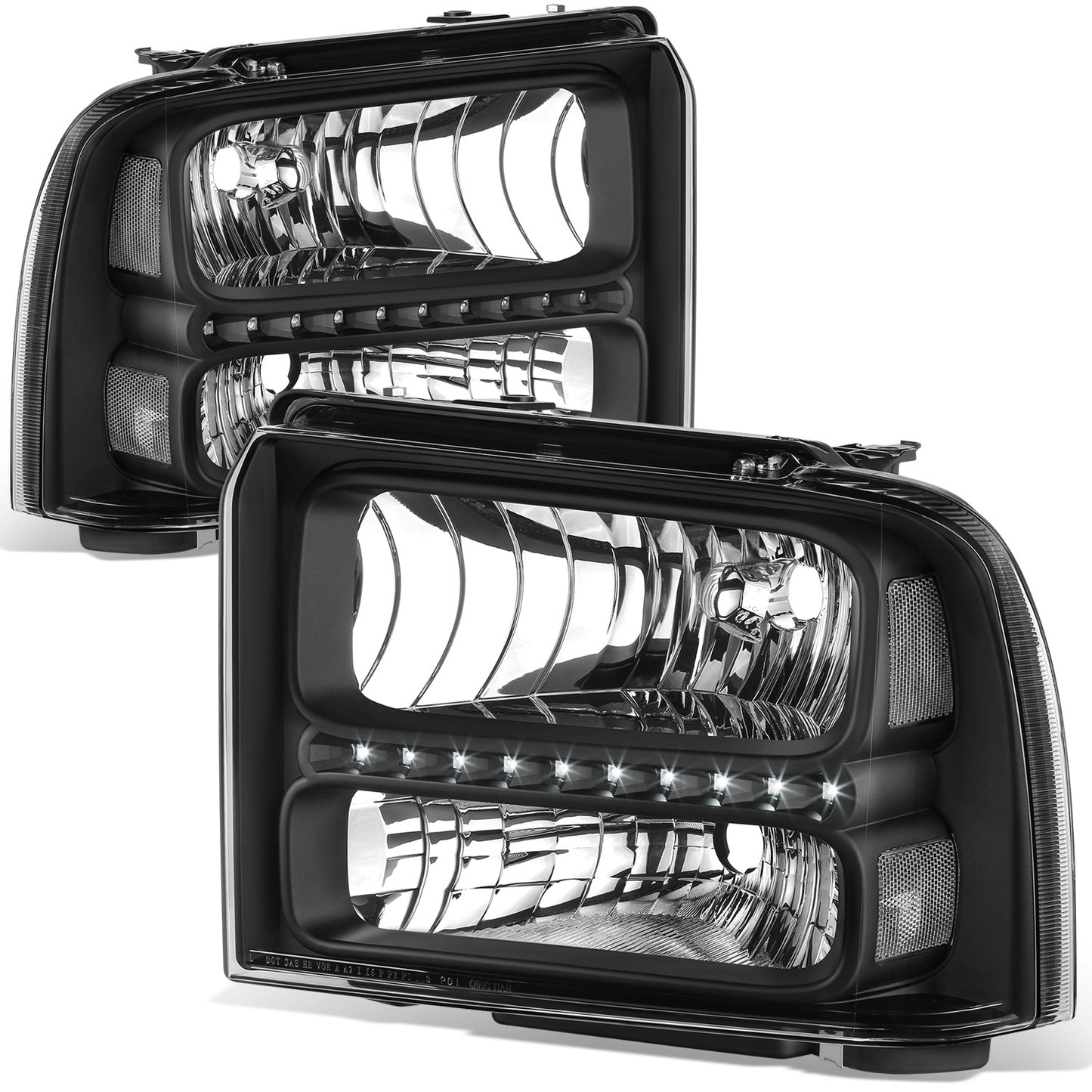 FAROS 05-07 FORD F-250, F-350, F-450, F-550 2/4-DOOR SUPER DUTY - H13 LOW BEAM / HIGH BEAM - LED - BLACK HOUSING / CLEAR CORNER