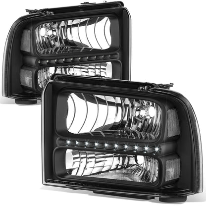 FAROS 05-07 FORD F-250, F-350, F-450, F-550 2/4-DOOR SUPER DUTY - H13 LOW BEAM / HIGH BEAM - LED - BLACK HOUSING / CLEAR CORNER