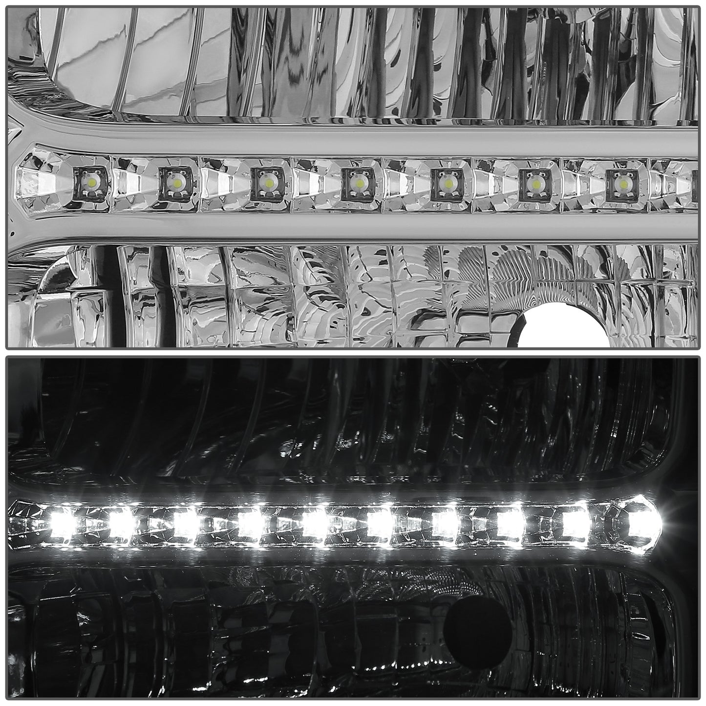 FAROS 05-07 FORD F-250, F-350, F-450, F-550 2/4-DOOR SUPER DUTY - H13 LOW BEAM / HIGH BEAM - LED - CHROME HOUSING / CLEAR CORNER