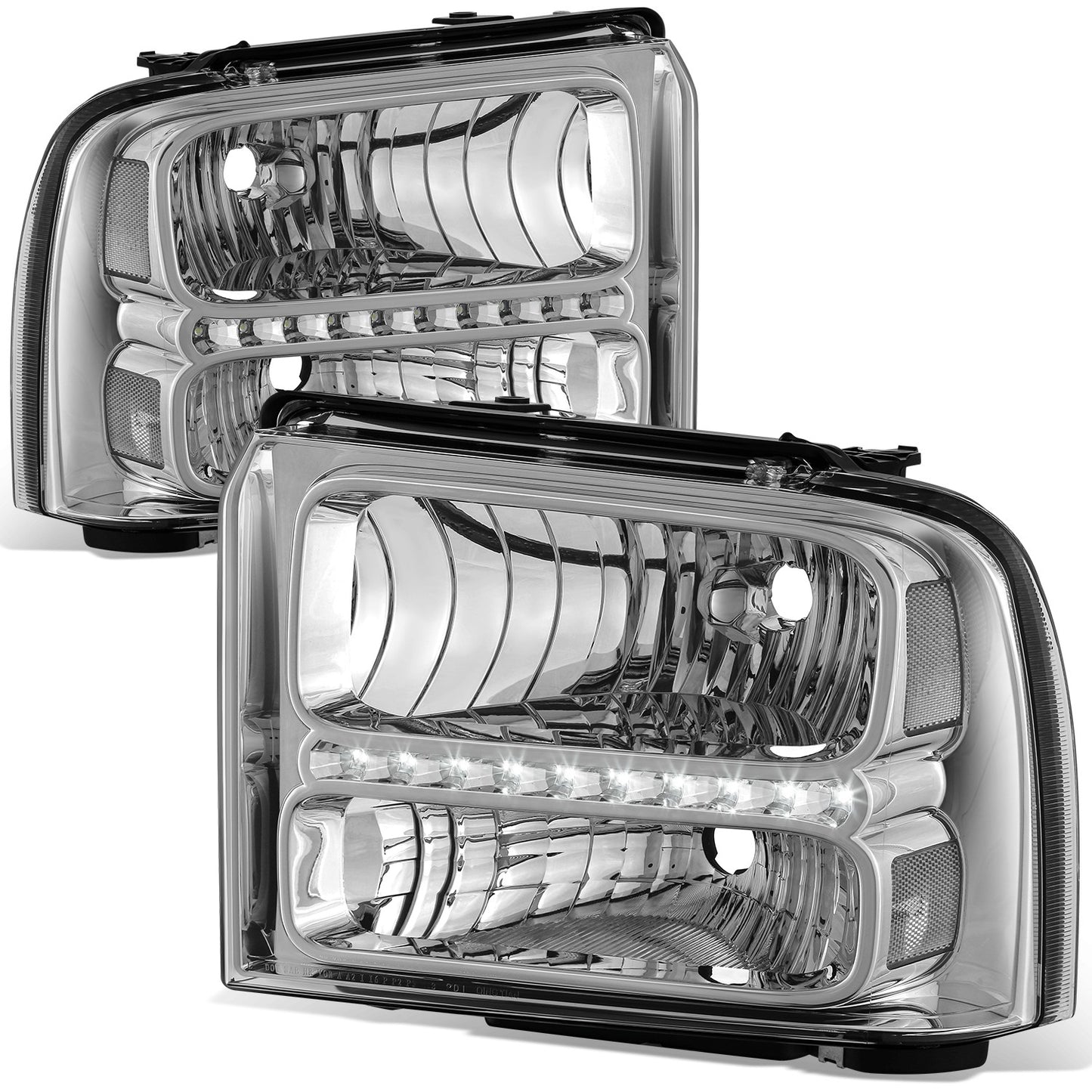 FAROS 05-07 FORD F-250, F-350, F-450, F-550 2/4-DOOR SUPER DUTY - H13 LOW BEAM / HIGH BEAM - LED - CHROME HOUSING / CLEAR CORNER