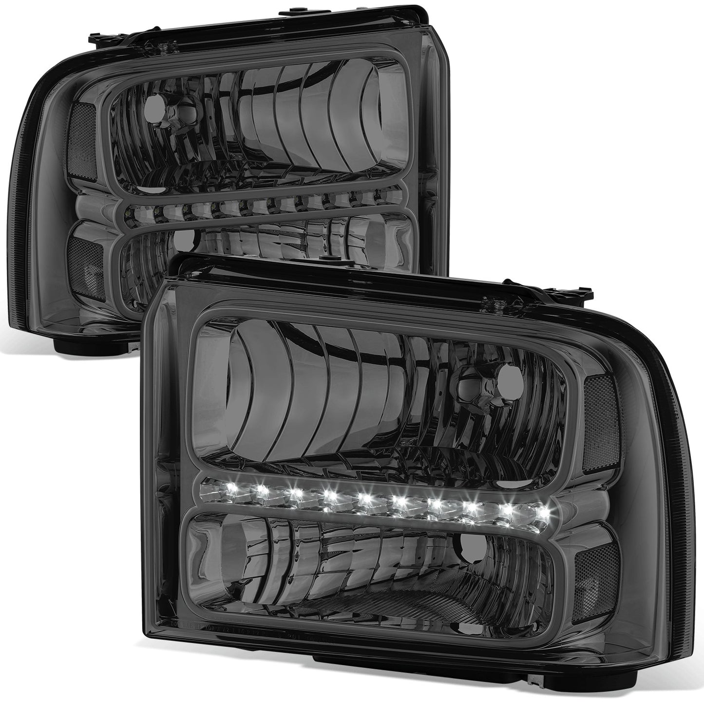 FAROS 05-07 FORD F-250, F-350, F-450, F-550 2/4-DOOR SUPER DUTY - H13 LOW BEAM / HIGH BEAM - LED - SMOKE HOUSING / CLEAR CORNER