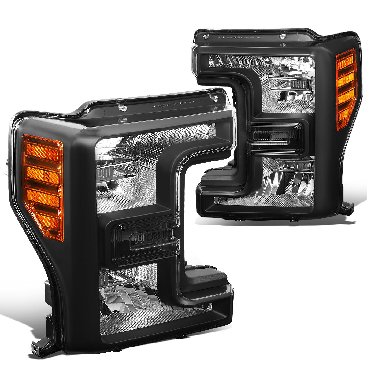 FAROS 17-19 FORD F-250, F-350, F-450, F-550 SUPER DUTY - FITS MODELS WITH HALOGEN HEADLIGHTS ONLY - H13 LOW BEAM / H13 HIGH BEAM - BLACK HOUSING / AMBER CORNER