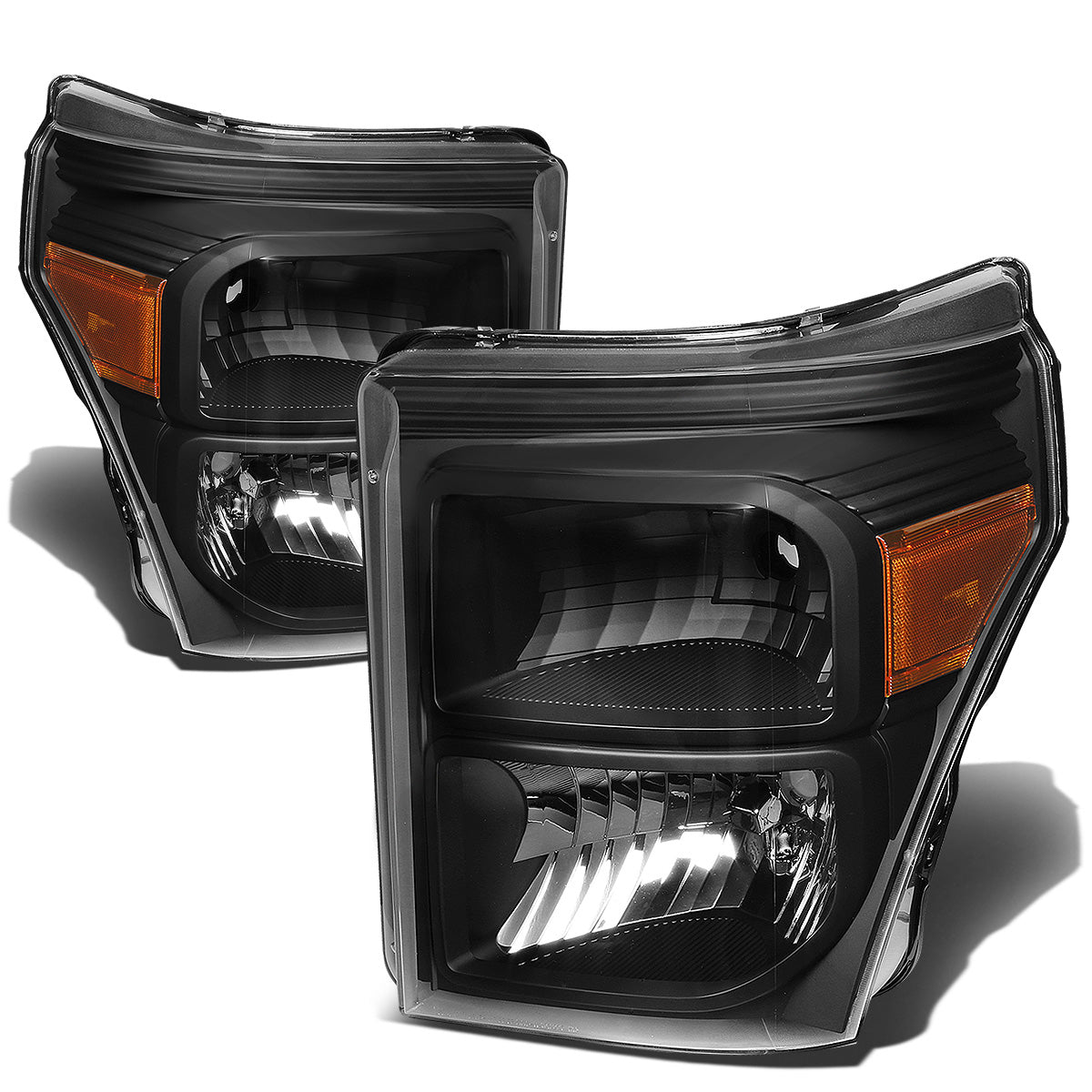 FAROS 11-16 FORD F-250, F-350, F-450, F-550 - SUPER DUTY 2/4-DOOR - H13 LOW BEAM / HIGH BEAM - BLACK HOUSING / AMBER CORNER