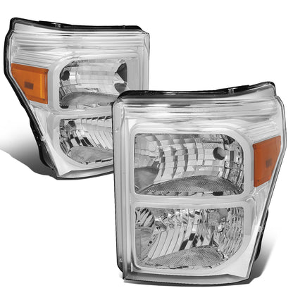 FAROS 11-16 FORD F-250, F-350, F-450, F-550 - SUPER DUTY 2/4-DOOR - H13 LOW BEAM / HIGH BEAM - CHROME HOUSING / AMBER CORNER