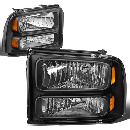 FAROS 05-07 FORD F-250, F-350, F-450, F-550 - SUPER DUTY 2/4-DOOR - H13 LOW BEAM / HIGH BEAM - BLACK HOUSING / AMBER CORNER