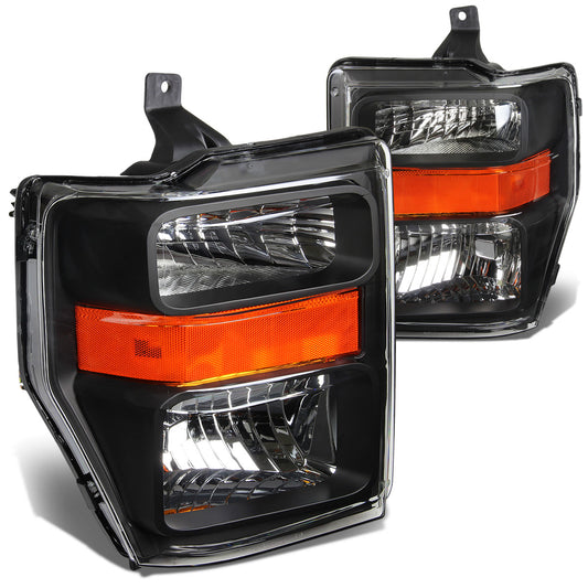 FAROS 08-10 FORD F-250, F-350, F-450, F-550 - SUPER DUTY 2/4-DOOR - H13 LOW BEAM / HIGH BEAM - BLACK HOUSING / AMBER CORNER