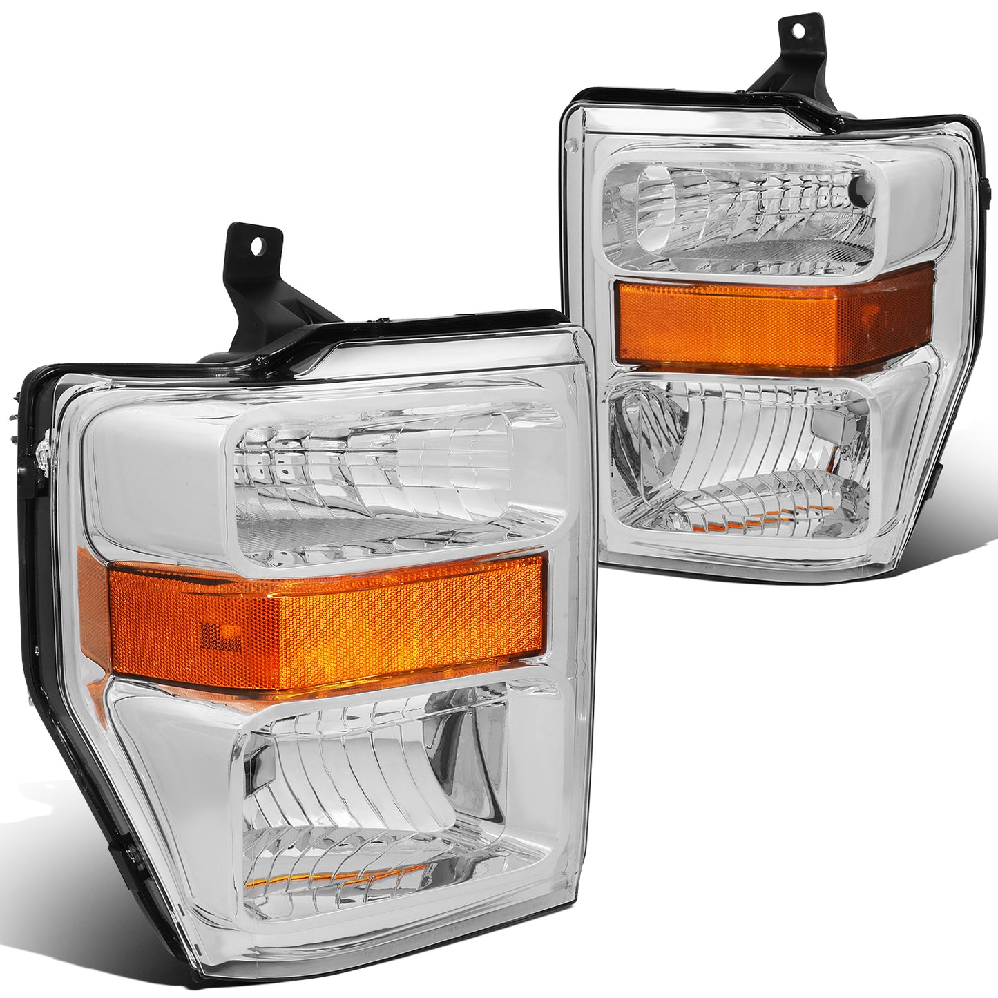 FAROS 08-10 FORD F-250, F-350, F-450, F-550 - SUPER DUTY 2/4-DOOR - H13 LOW BEAM / HIGH BEAM - CHROME HOUSING / AMBER CORNER
