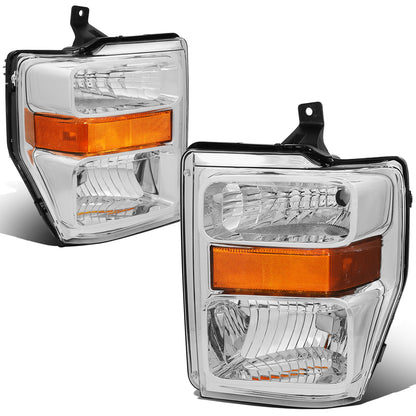 FAROS 08-10 FORD F-250, F-350, F-450, F-550 - SUPER DUTY 2/4-DOOR - H13 LOW BEAM / HIGH BEAM - CHROME HOUSING / AMBER CORNER