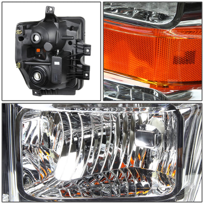 FAROS 08-10 FORD F-250, F-350, F-450, F-550 - SUPER DUTY 2/4-DOOR - H13 LOW BEAM / HIGH BEAM - CHROME HOUSING / AMBER CORNER
