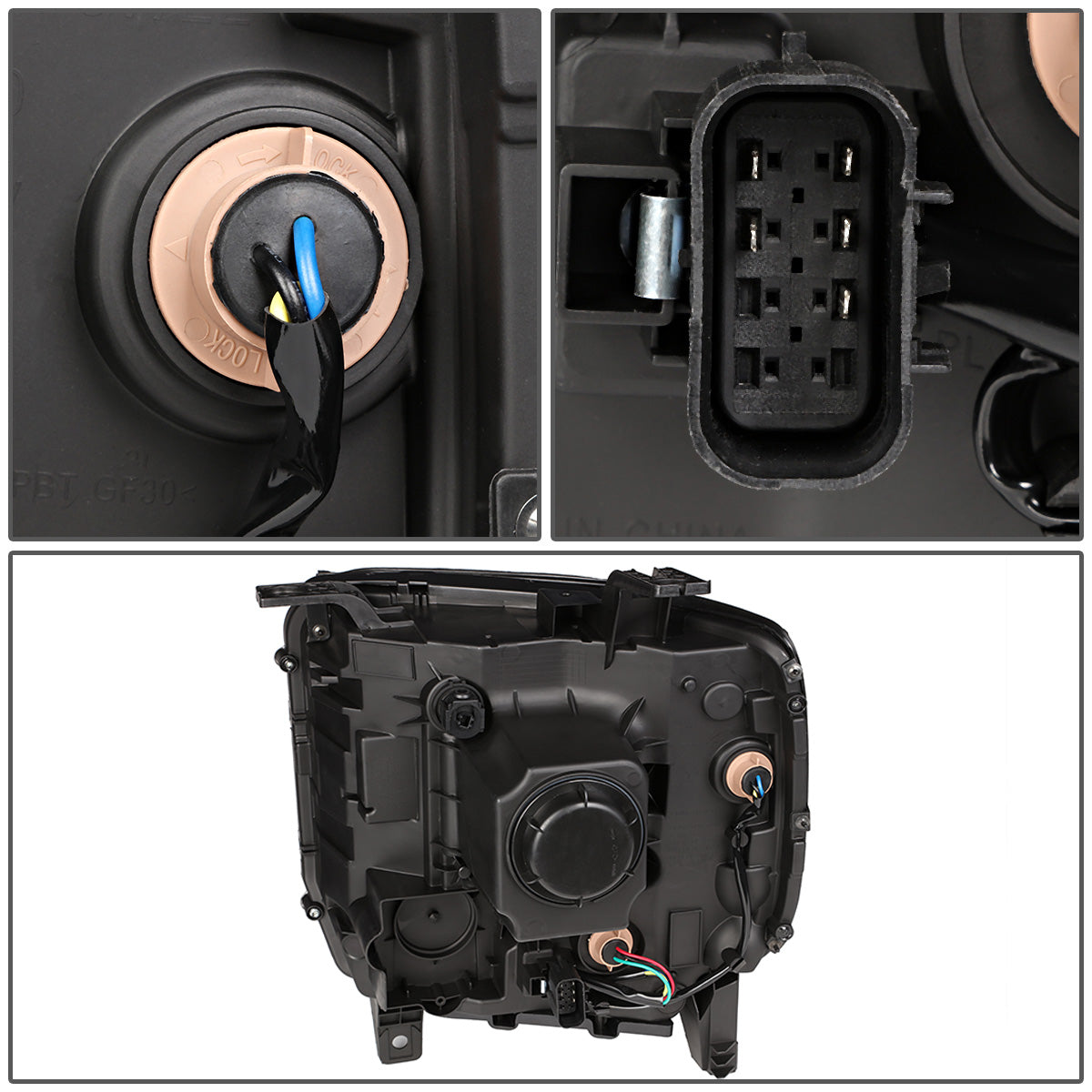 FAROS 14-15 GMC SIERRA 1500 / 15-17 GMC SIERRA 2500 , 3500 2/4-DOOR - FITS HALOGEN HEADLIGHTS MODELS ONLY - PROJECTOR - H7 LOW BEAM / HIGH BEAM - BLACK HOUSING / AMBER CORNER