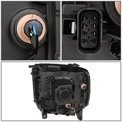 FAROS 14-15 GMC SIERRA 1500 / 15-17 GMC SIERRA 2500 , 3500 2/4-DOOR - FITS HALOGEN HEADLIGHTS MODELS ONLY - PROJECTOR - H7 LOW BEAM / HIGH BEAM - BLACK HOUSING / AMBER CORNER