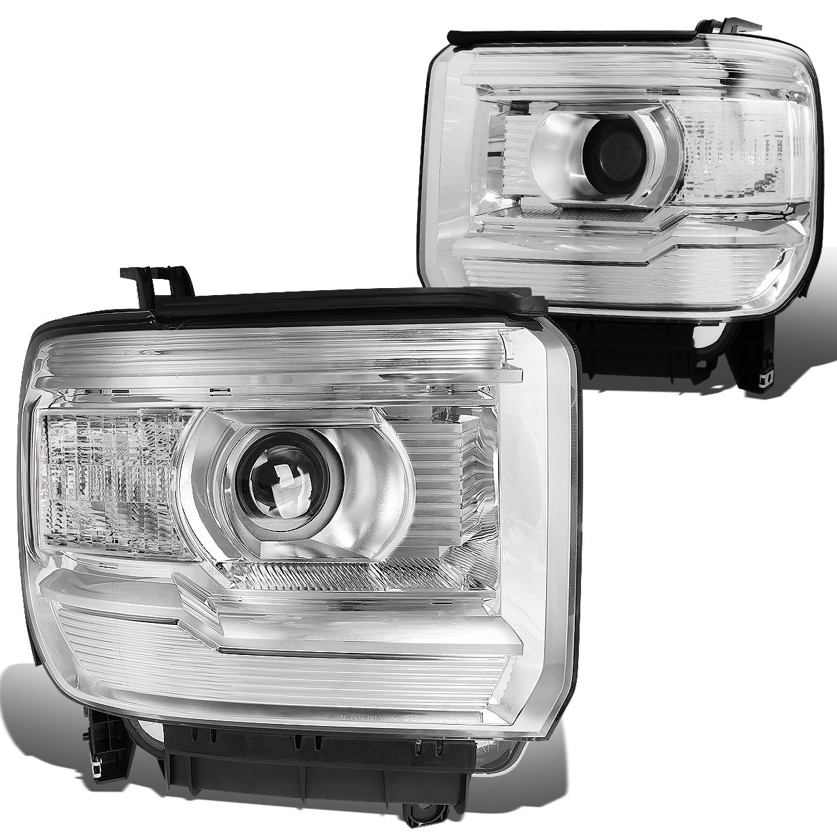 FAROS 14-15 GMC SIERRA 1500 / 15-17 GMC SIERRA 2500HD, 3500HD - FITS HALOGEN HEADLIGHT MODELS ONLY - PROJECTOR - H7 LOW BEAM / HIGH BEAM - CHROME HOUSING / CLEAR CORNER