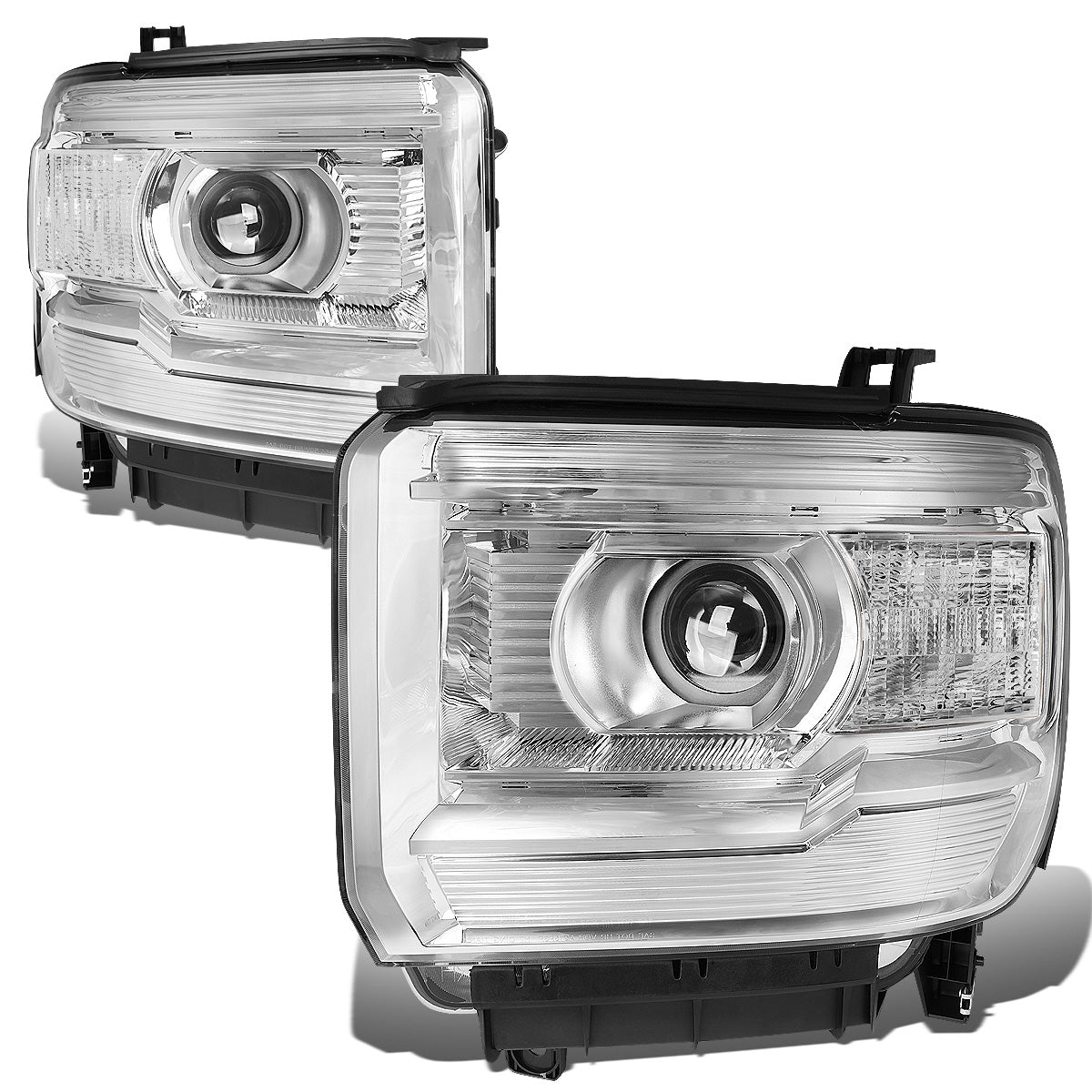 FAROS 14-15 GMC SIERRA 1500 / 15-17 GMC SIERRA 2500HD, 3500HD - FITS HALOGEN HEADLIGHT MODELS ONLY - PROJECTOR - H7 LOW BEAM / HIGH BEAM - CHROME HOUSING / CLEAR CORNER