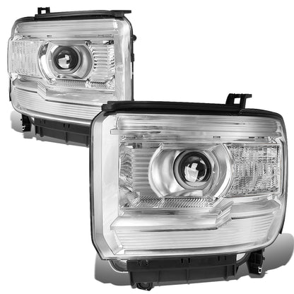 FAROS 14-15 GMC SIERRA 1500 / 15-17 GMC SIERRA 2500HD, 3500HD - FITS HALOGEN HEADLIGHT MODELS ONLY - PROJECTOR - H7 LOW BEAM / HIGH BEAM - CHROME HOUSING / CLEAR CORNER