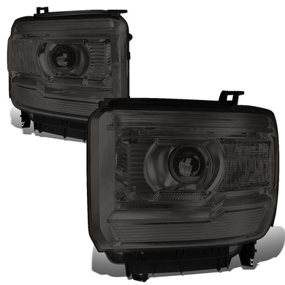 FAROS 14-15 GMC SIERRA 1500 / 15-17 GMC SIERRA 2500HD, 3500HD - FITS HALOGEN HEADLIGHT MODELS ONLY - PROJECTOR - H7 LOW BEAM / HIGH BEAM - SMOKE HOUSING / CLEAR CORNER
