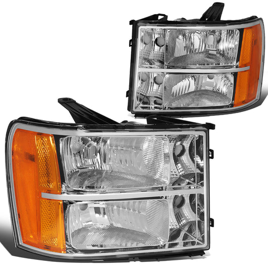 FAROS 07-13 GMC SIERRA 1500 / 07-14 GMC SIERRA 2500, 3500 2/4-DOOR - H11 LOW BEAM / 9005 HIGH BEAM - CHROME HOUSING / AMBER CORNER