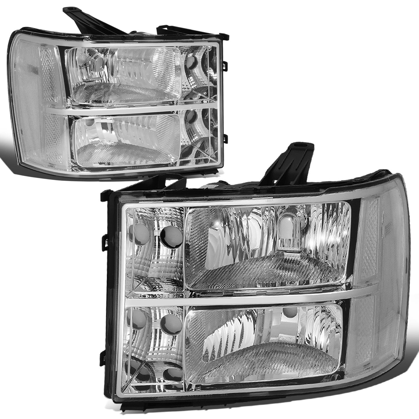 FAROS 07-13 GMC SIERRA 1500 / 07-14 GMC SIERRA 2500, 3500 2/4-DOOR - H11 LOW BEAM / 9005 HIGH BEAM - CHROME HOUSING / CLEAR CORNER