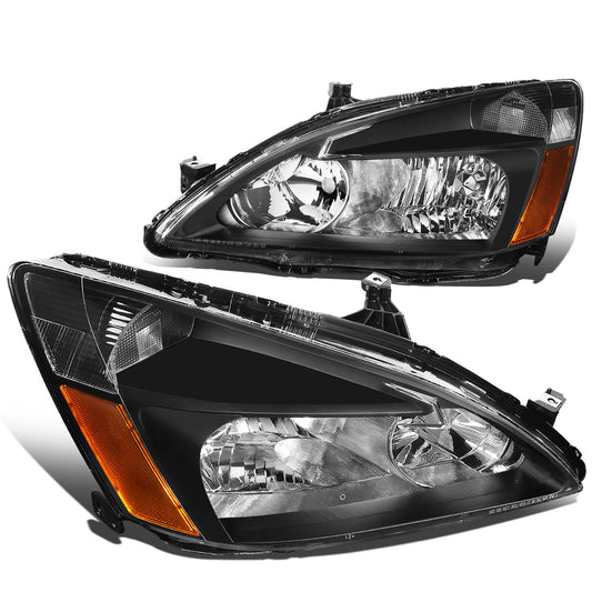 FAROS 03-07 HONDA ACCORD 2/4-DOOR - 9006 LOW BEAM / 9005 HIGH BEAM - BLACK HOUSING / AMBER CORNER