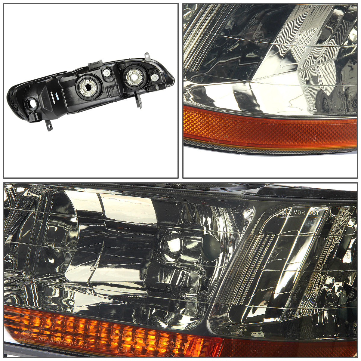 FAROS 98-02 HONDA ACCORD 2/4-DOOR - 9006 LOW BEAM / 9005 HIGH BEAM - SMOKE HOUSING / AMBER CORNER