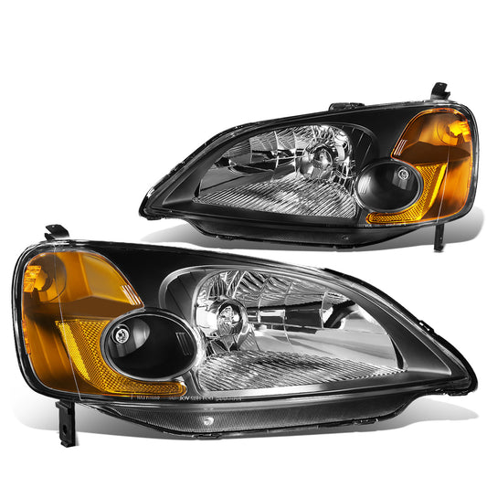 FAROS 01-03 HONDA CIVIC 2/4-DOOR - H4 LOW BEAM / HIGH BEAM - BLACK HOUSING / AMBER CORNER