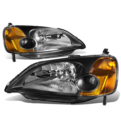 FAROS 01-03 HONDA CIVIC 2/4-DOOR - H4 LOW BEAM / HIGH BEAM - BLACK HOUSING / AMBER CORNER