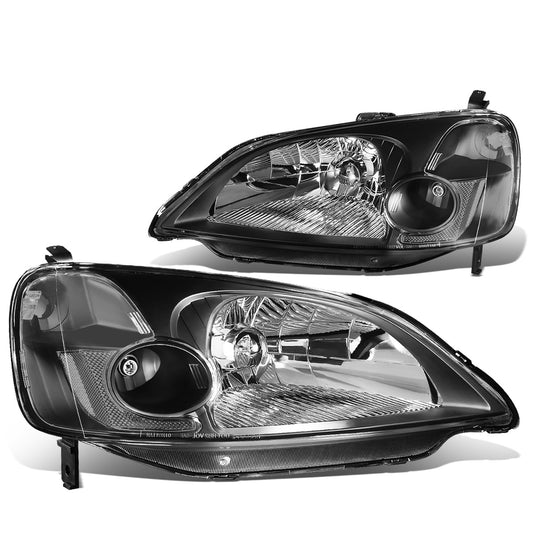 FAROS 01-03 HONDA CIVIC 2/4-DOOR - H4 LOW BEAM / HIGH BEAM - BLACK HOUSING / CLEAR CORNER