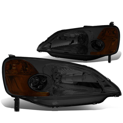 FAROS 01-03 HONDA CIVIC 2/4-DOOR - H4 LOW BEAM / HIGH BEAM - SMOKE HOUSING / AMBER CORNER