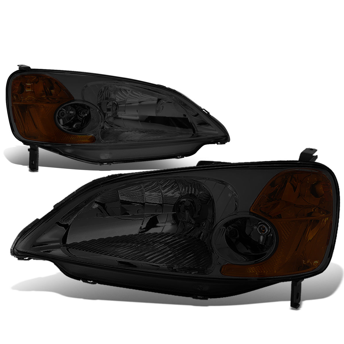 FAROS 01-03 HONDA CIVIC 2/4-DOOR - H4 LOW BEAM / HIGH BEAM - SMOKE HOUSING / AMBER CORNER