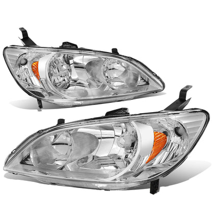 FAROS 04-05 HONDA CIVIC 2/4-DOOR - DOES NOT FIT CIVIC SI 3-DOOR MODELS - OE STYLE - 9006 LOW BEAM / 9005 HIGH BEAM - CHROME HOUSING / AMBER CORNER