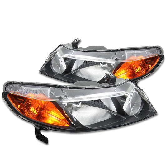 FAROS 06-09 HONDA CIVIC 4-DOOR - 9006 LOW BEAM / 9005 HIGH BEAM - BLACK HOUSING / AMBER CORNER