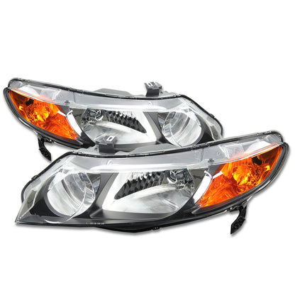 FAROS 06-09 HONDA CIVIC 4-DOOR - 9006 LOW BEAM / 9005 HIGH BEAM - BLACK HOUSING / AMBER CORNER